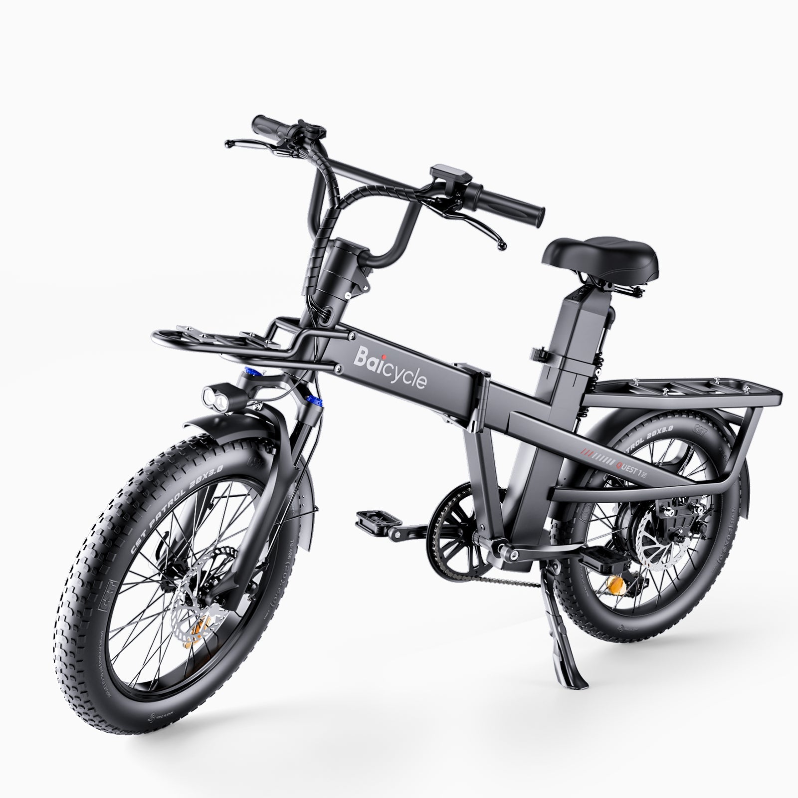 Baicycle Electric Bike, Folding Electric Bike with 62 Miles Range, 48V Removable Battery, 20 Inches Fat Tire for Beach Cruiser City Commute Mountain, Black - Baicycle